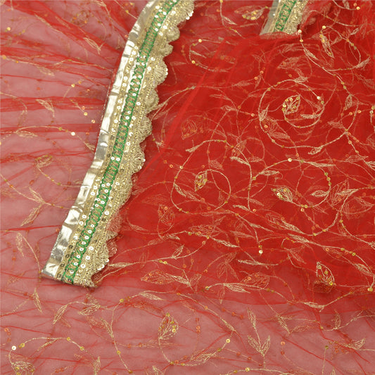 Sanskriti Vintage Red Sarees Net Mesh Hand Beaded Premium Sari Craft Sustainable Fabric