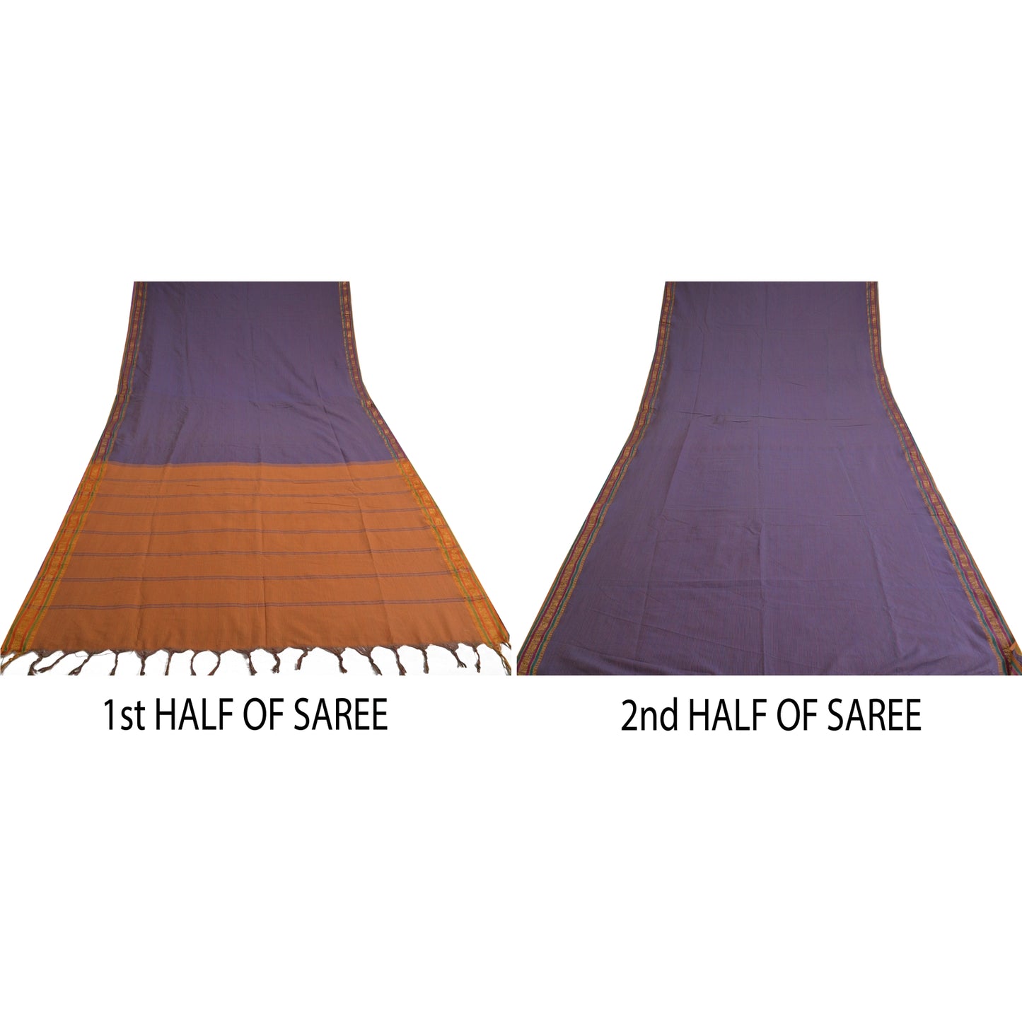 Sanskriti Vintage Saffron/Blue Sarees Blend Silk Woven Ilkal Premium Sari Sustainable Fabric