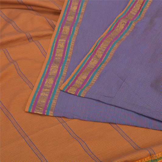 Sanskriti Vintage Saffron/Blue Sarees Blend Silk Woven Ilkal Premium Sari Sustainable Fabric