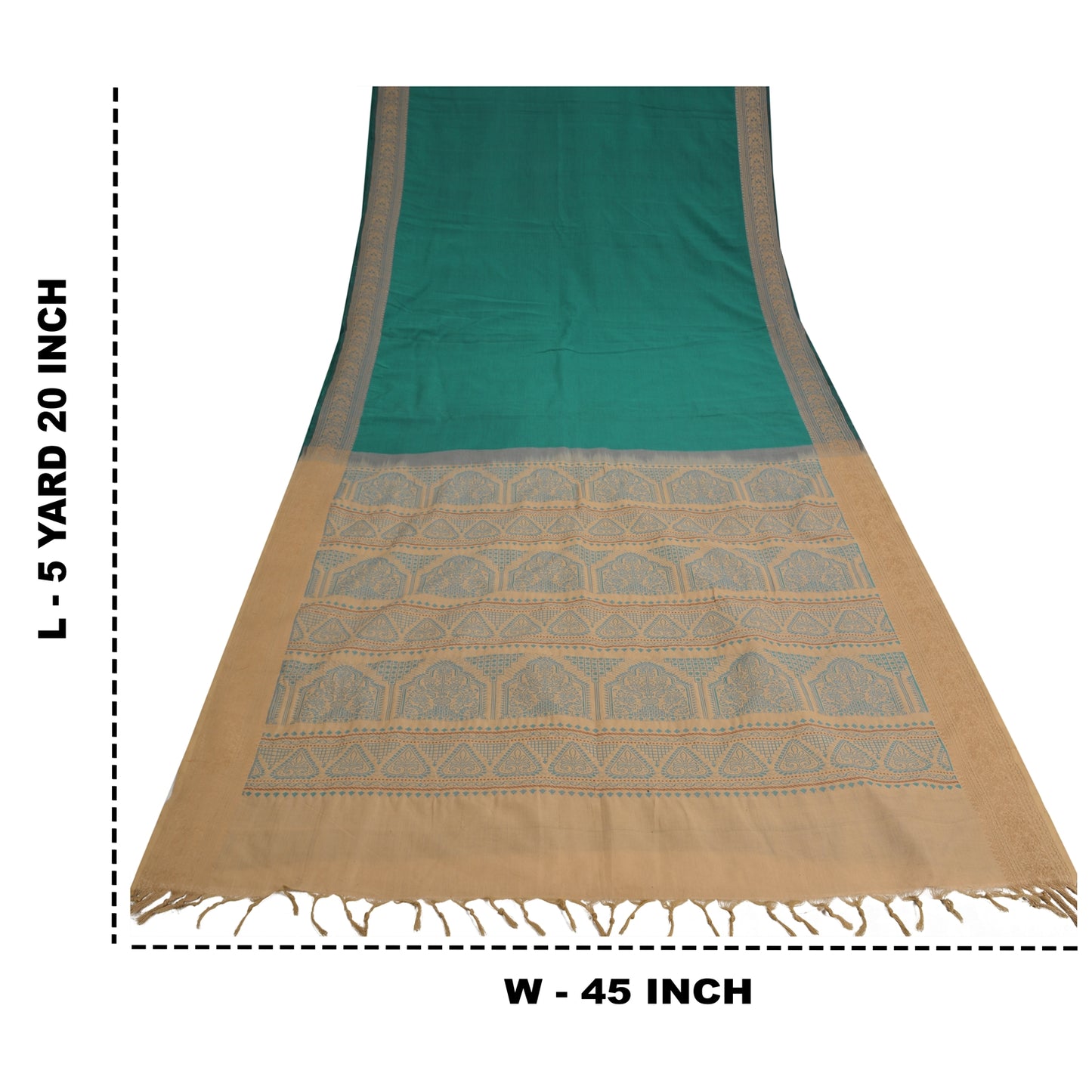 Sanskriti Vintage Green/Beige Sarees Blend Cotton Woven Premium Sari Sustainable Fabric