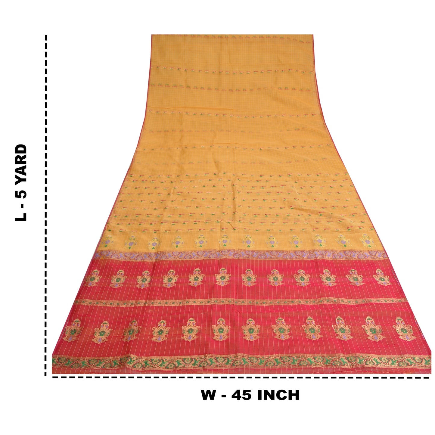 Sanskriti Vintage Yellow/Pink Sarees Pure Silk Brocade/Banarasi Zari Sari Sustainable Fabric