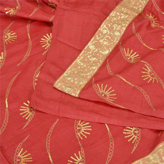 Sanskriti Vintage Red Sarees Pure Silk Hand Beaded Premium Sari Craft Sustainable Fabric