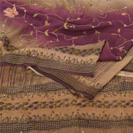 Sanskriti Vintage Brown/Purple Sarees Pure Crepe Silk Hand Beaded Sari Fabric