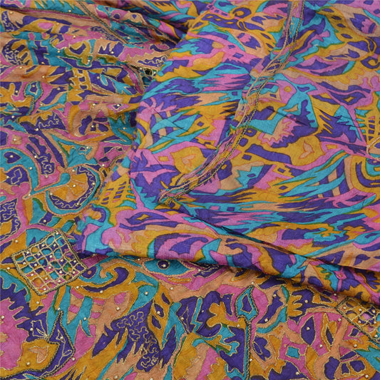 Sanskriti Vintage Multicolor Sarees Pure Silk Hand Beaded Sari Craft Sustainable Fabric