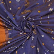 Load image into Gallery viewer, Sanskriti Vintage Blue/Saffron Sarees Blend Silk Embroidered Premium Sari Fabric
