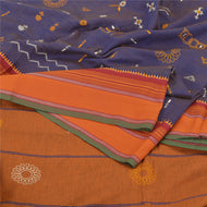 Sanskriti Vintage Blue/Saffron Sarees Blend Silk Embroidered Premium Sari Fabric