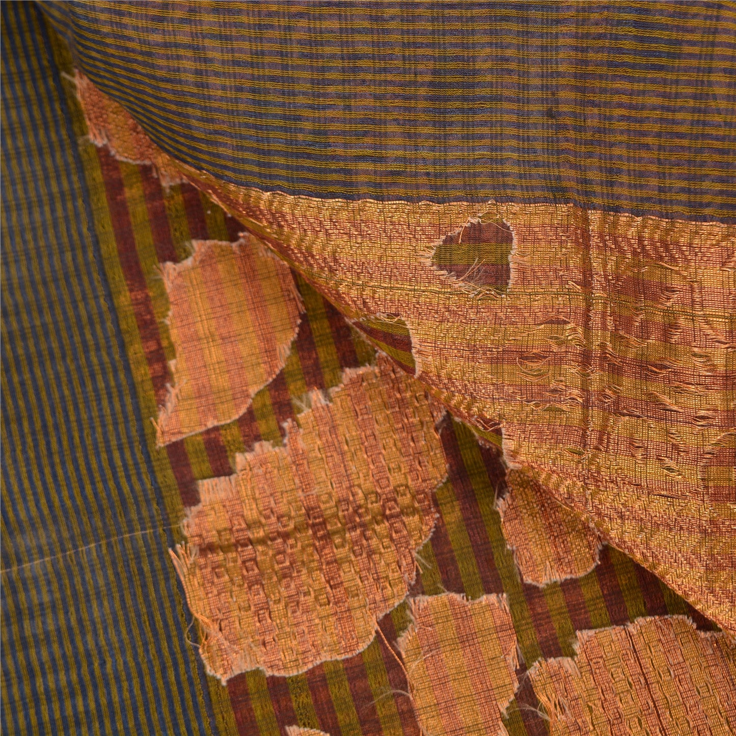 Sanskriti Vintage Golden Blue Sarees Blend Silk Woven Premium Sari Craft Sustainable Fabric