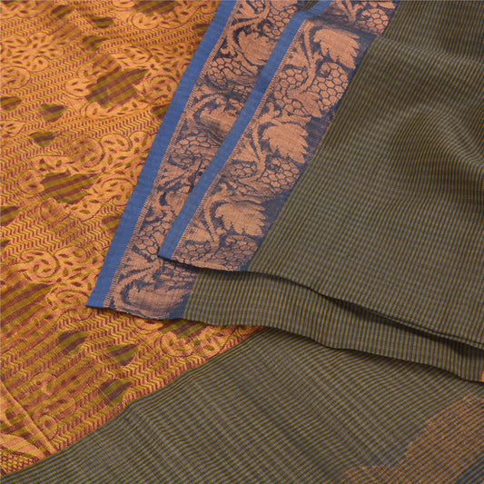 Sanskriti Vintage Golden Blue Sarees Blend Silk Woven Premium Sari Craft Sustainable Fabric