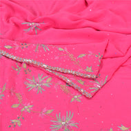 Sanskriti Vintage Pink Sarees Pure Crepe Silk Hand Beaded Premium Sari Fabric