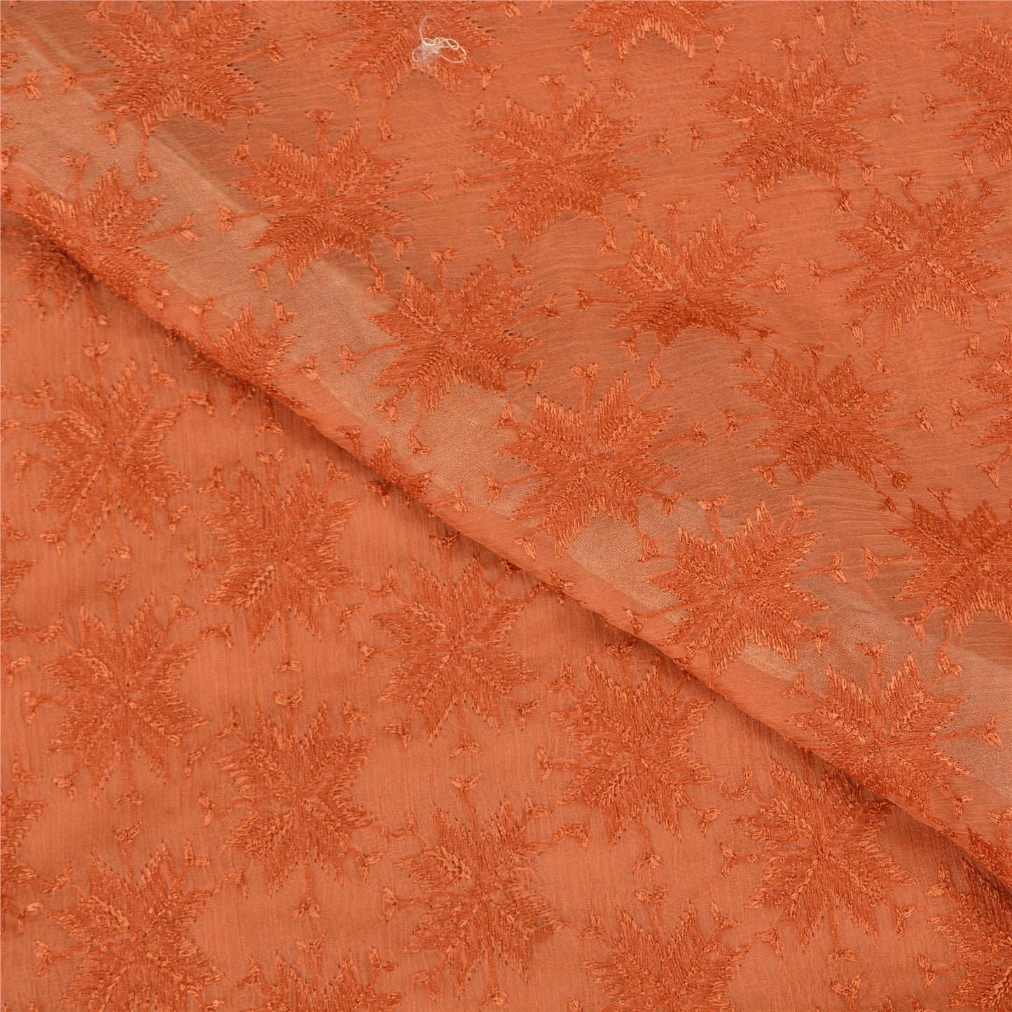 Sanskriti Vintage Orange Sarees Chiffon Embroidered Bagh Phulkari Sari Sustainable Fabric