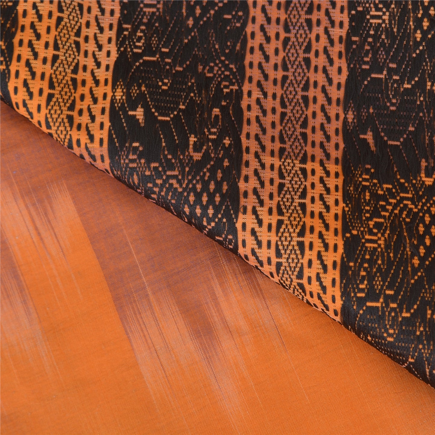 Sanskriti Vintage Sarees Saffron Woven Peacock Pure Silk Sari 5yd Craft Sustainable Fabric