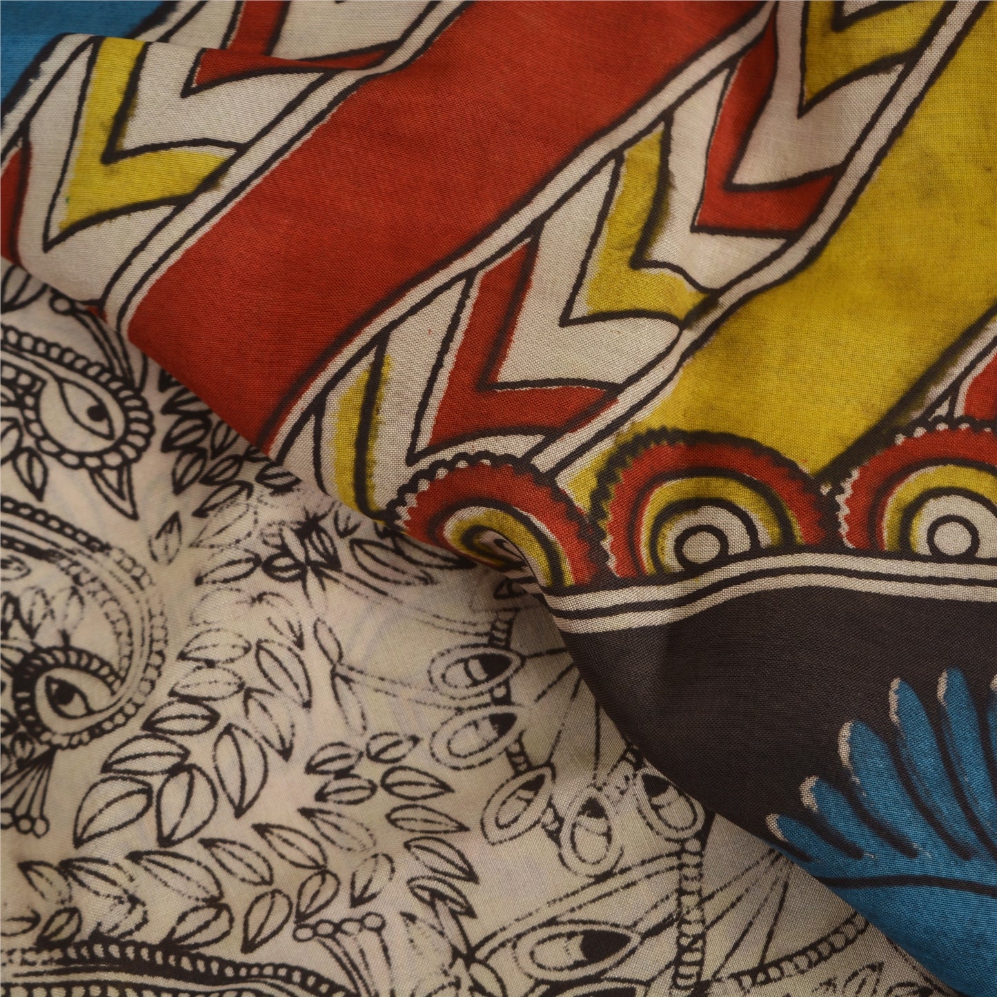 Sanskriti Vintage Sarees Ivory Hand Block Printed Pure Cotton Sari Craft Sustainable Fabric