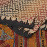 Sanskriti Vintage Sarees Cream Hand Beaded Printed Pure Silk Sari Craft Fabric
