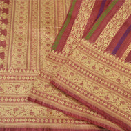 Sanskriti Vintage Sarees Indian Purple Woven Pure Silk Sari Floral Craft Fabric