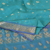 Sanskriti Vintage Sarees Blue Embroidered Hand-Woven Pure Silk Sari Craft Fabric