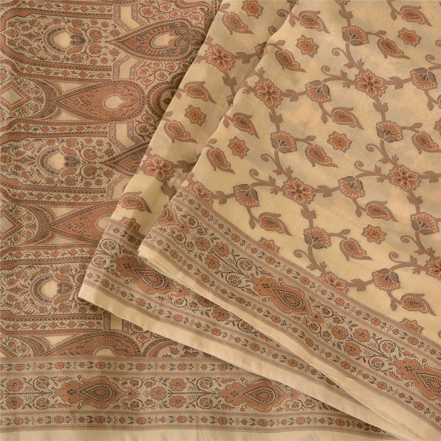 Sanskriti Vintage Sarees Ivory Blend Silk Woven Wedding Sari 5+YD Craft Fabric