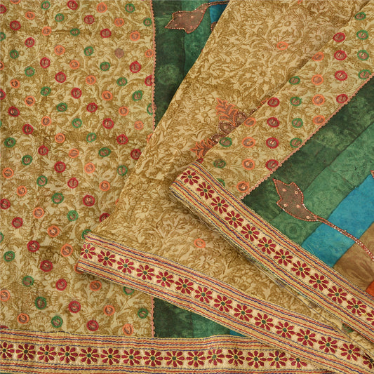 Sanskriti Vintage Sarees Indian Multi Embroiderd Pure Georgette Sari 5yd Sustainable Fabric