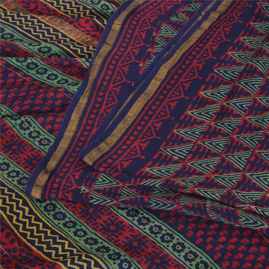 Sanskriti Vintage Sarees Red Hand Block Printed Pure Cotton Sari Craft Sustainable Fabric