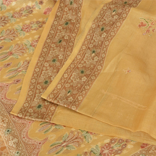 Sanskriti Vintage Sarees Saffron 100% Pure Silk Woven Sari 5yd Craft Sustainable Fabric