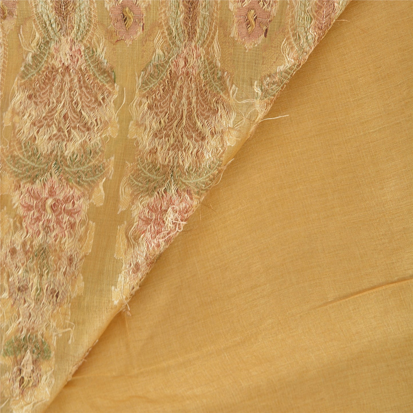 Sanskriti Vintage Sarees Saffron 100% Pure Silk Woven Sari 5yd Craft Sustainable Fabric