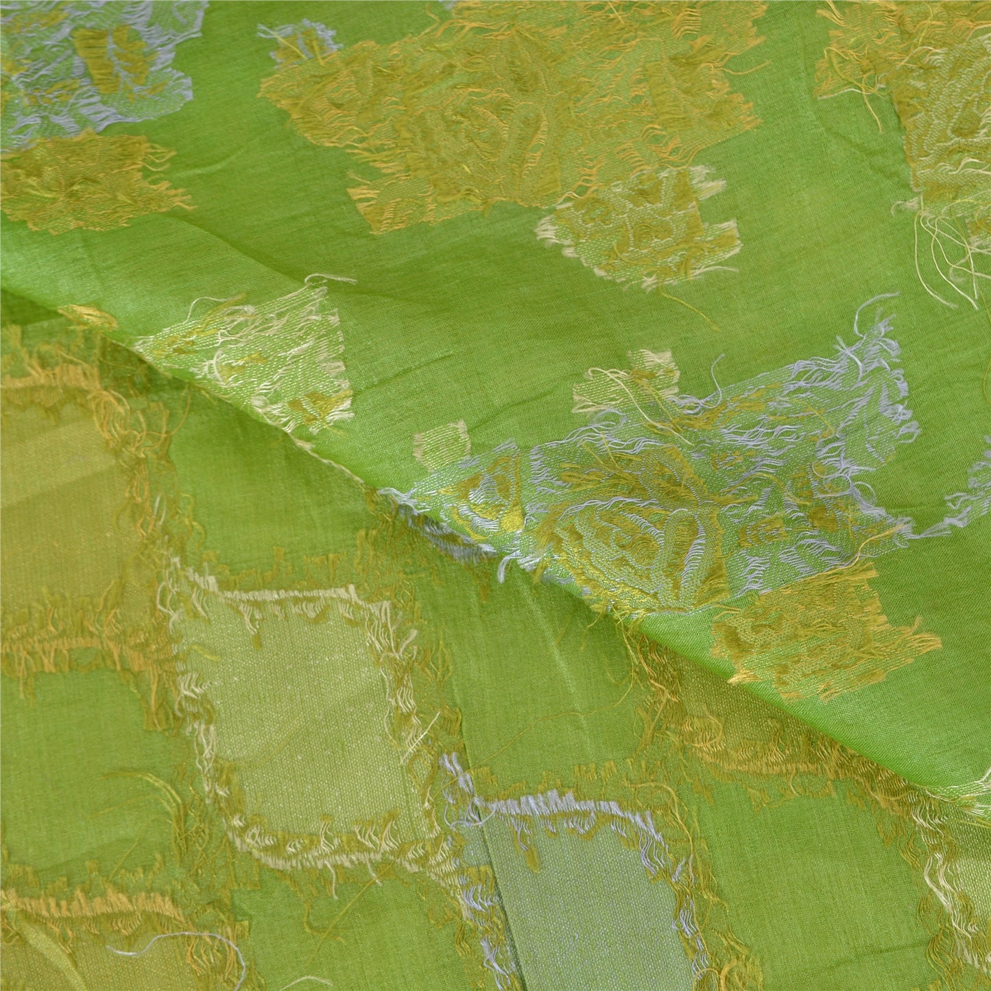 Sanskriti Vintage Sarees Grøn Håndvævet Ren Silke Sari 5yds Blomsterhåndværk Bæredygtigt Stoff