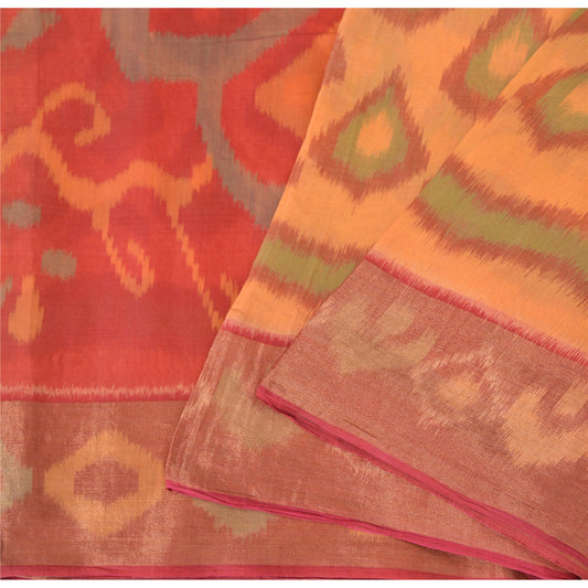 Sanskriti Vintage Sarees Peach HandIkatWoven Sambhalpuri Cotton Silk Sari Sustainable Fabric