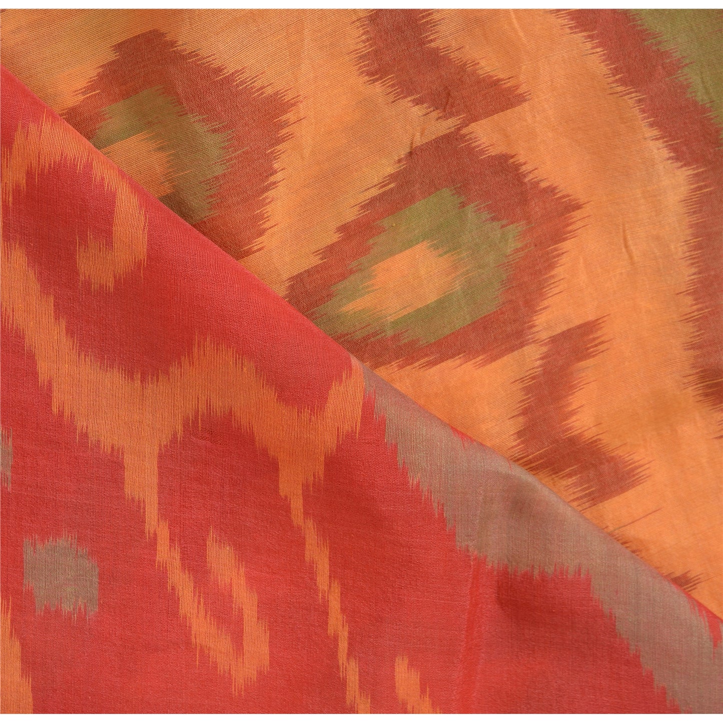 Sanskriti Vintage Sarees Peach HandIkatWoven Sambhalpuri Cotton Silk Sari Sustainable Fabric