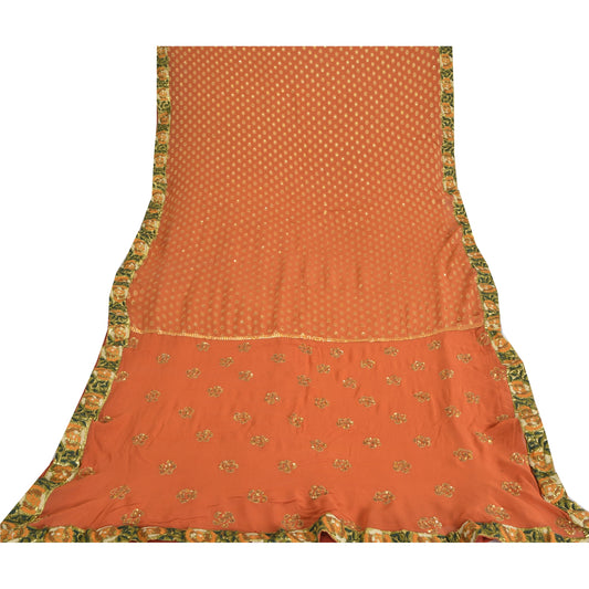 Sanskriti Vintage Orange Sarees Pure Georgette Silk HandBeaded Sari Craft Sustainable Fabric
