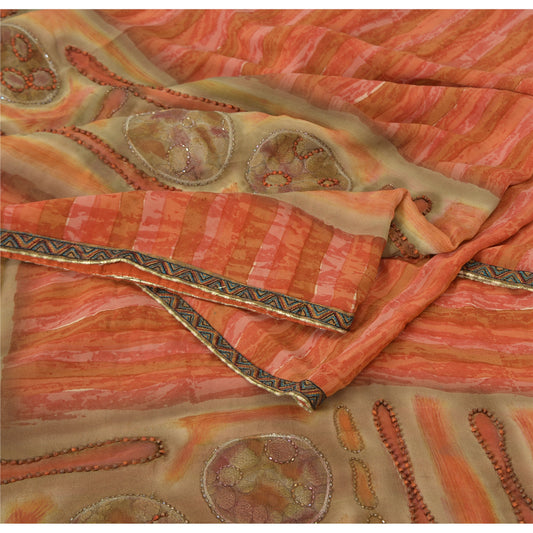 Sanskriti Vintage Indian Sarees Pure Georgette Hand Beaded Sari 5yd Craft Sustainable Fabric