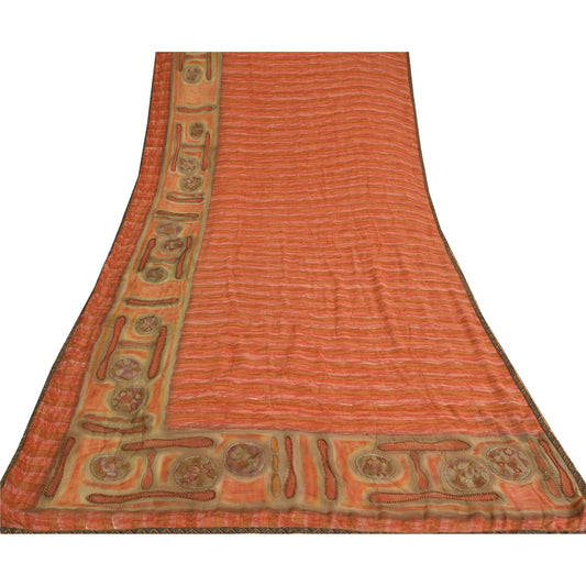 Sanskriti vintage indiske sarier i ren georgette, håndperlet sari, 5 yards håndværk, bæredygtigt stof