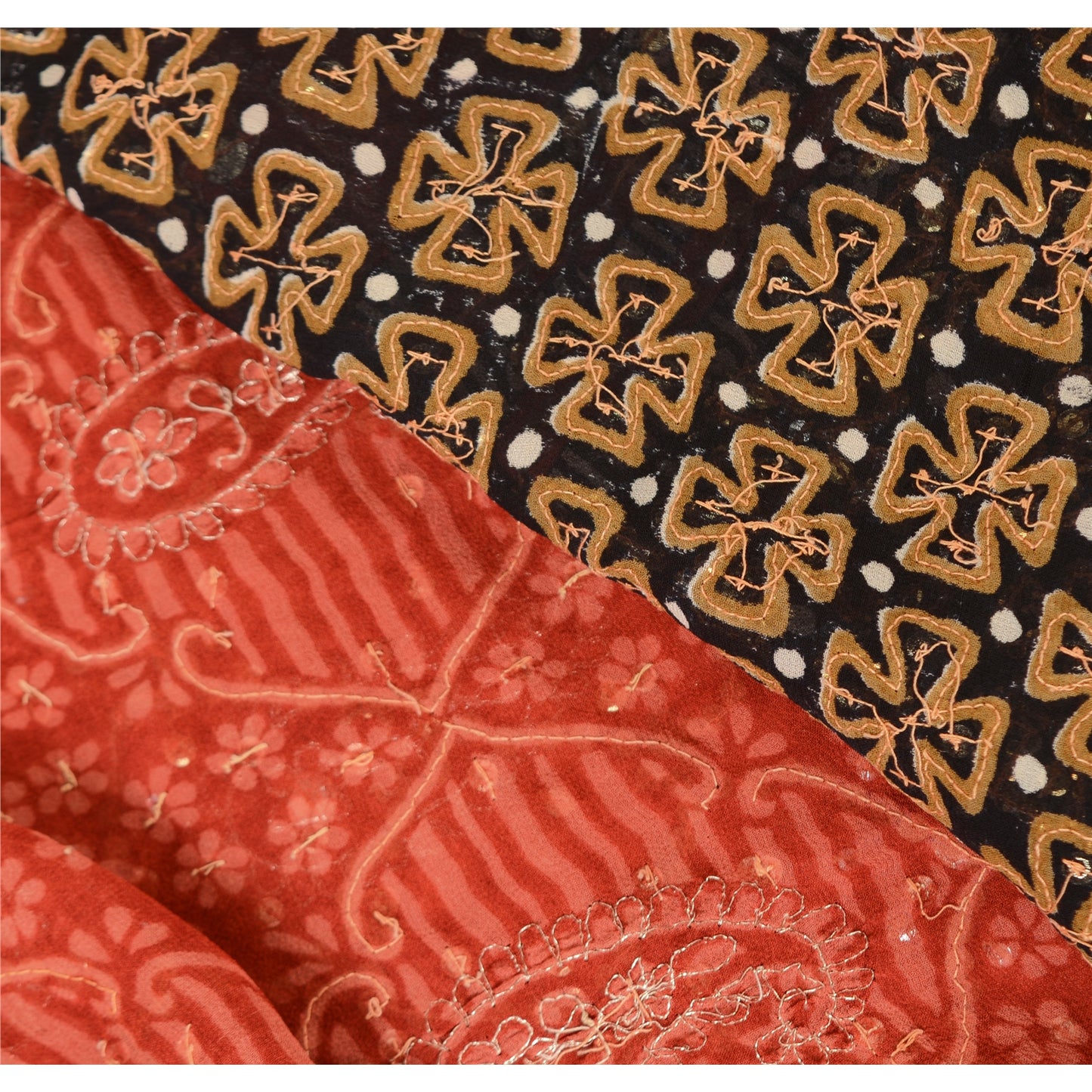 Sanskriti Vintage Indian Sarees Pure Georgette Hand Beaded Premium Sari Sustainable Fabric