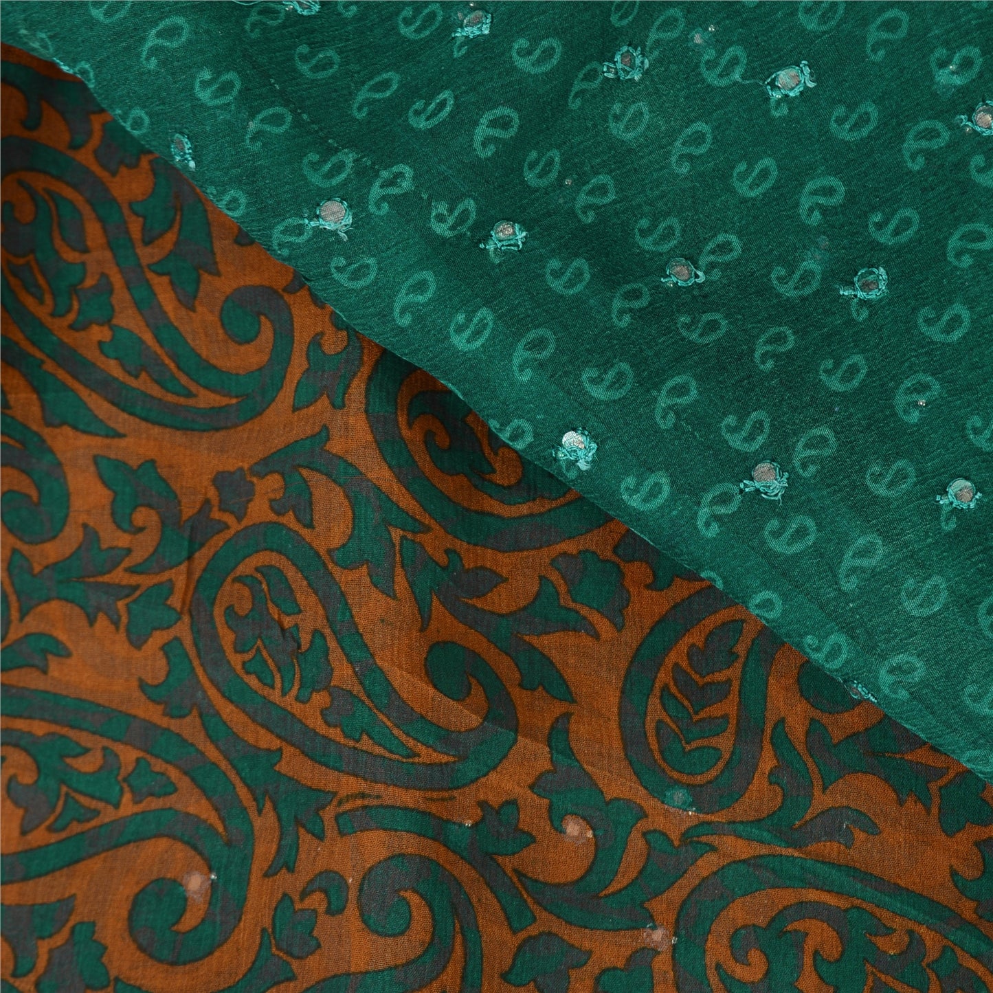 Sanskriti Vintage Indian Sarees Pure Chiffon Hand Beaded Printed Sari 5yd Sustainable Fabric