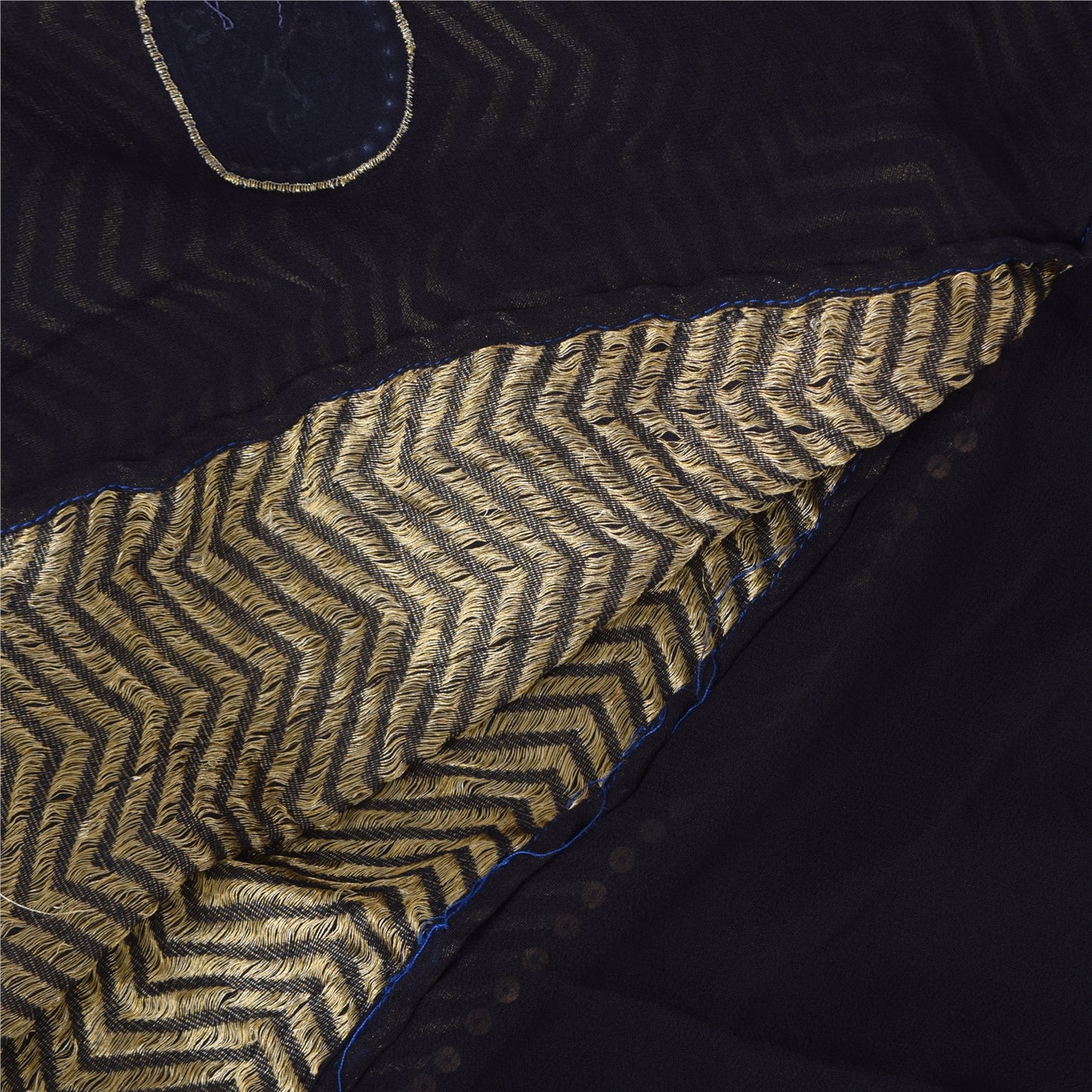 Санскритские винтажные черные сари из чистого жоржета, расшитые вручную бисером, этническое сари, 5 ярдов, устойчивая ткань