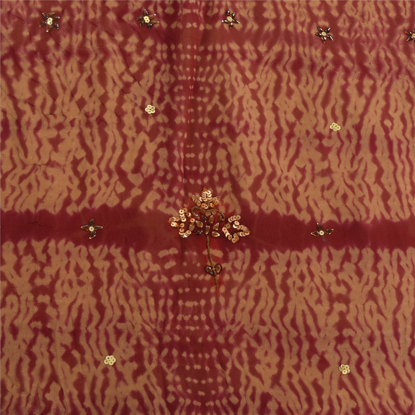 Sanskriti Vintage Brown Sarees Pure Georgette Hand Beaded Ethnic Sari 5yd Sustainable Fabric