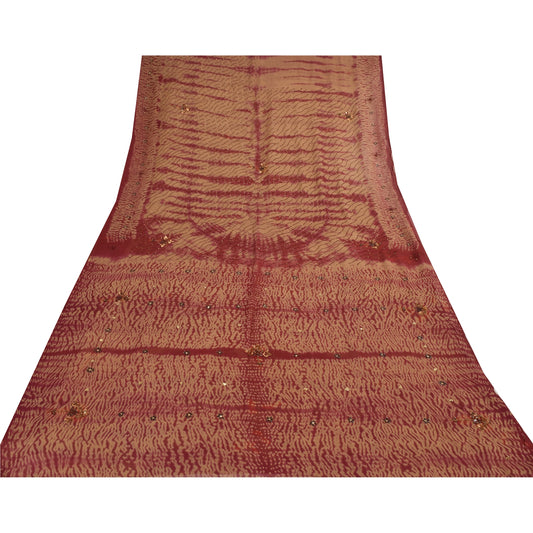 Sanskriti Vintage Brown Sarees Pure Georgette Hand Beaded Ethnic Sari 5yd Sustainable Fabric