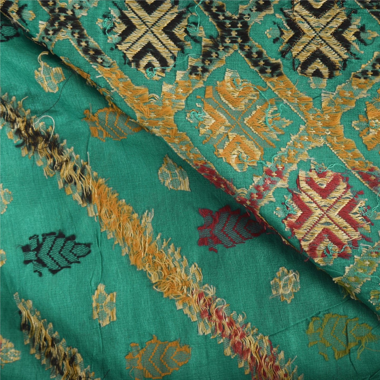 Sanskriti Vintage Indian Green Sarees Pure Silk Hand Beaded Premium Sari Sustainable Fabric