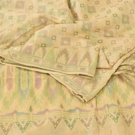 Санскритские винтажные сари цвета слоновой кости из чистого шелка, сотканные вручную этнические сари, 5 ярдов, ткань для рукоделия, устойчивая ткань