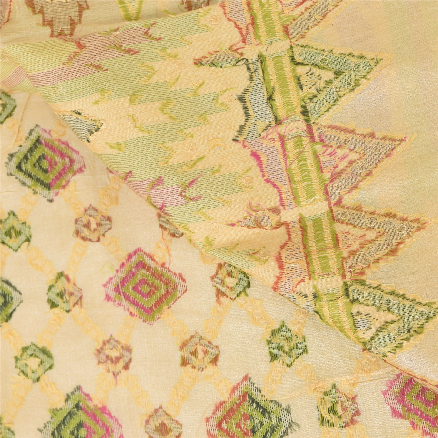 Sanskriti Vintage Ivory Sarees Pure Silk Hand Woven Ethnic Sari 5yd Craft Sustainable Fabric