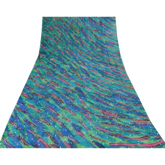 Санскритские винтажные индийские сари из чистого жоржета, расшитого вручную бисером, сари из экологически чистой ткани премиум-класса