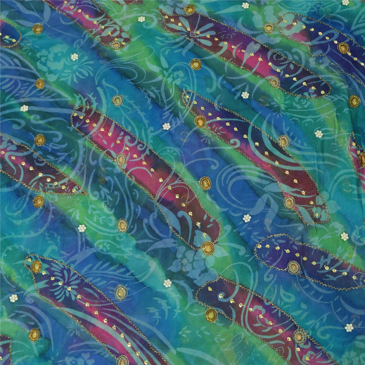 Sanskriti Vintage Indian Sarees Pure Georgette Hand Beaded Sari Premium Sustainable Fabric