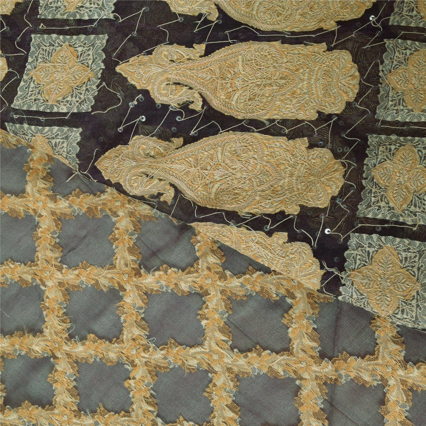 Sanskriti Vintage Sarees Lilla Håndperle ZardozI Vævet Ren Organza Sari Bæredygtigt Stof