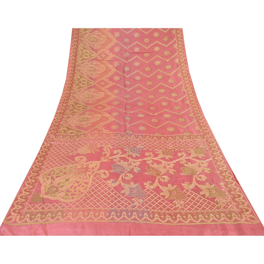 Sanskriti Vintage Sarees Pink HandWoven Indian Artificial Silk Sari Craft Sustainable Fabric