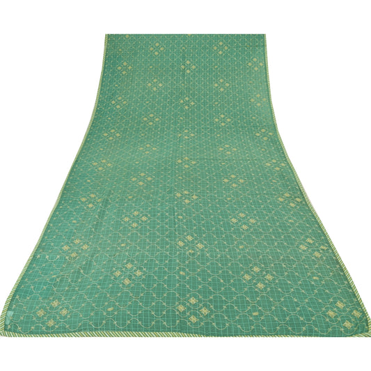 Sanskriti Vintage Sarees Green Embroidered Kota Woven Pure Cotton Sari Sustainable Fabric