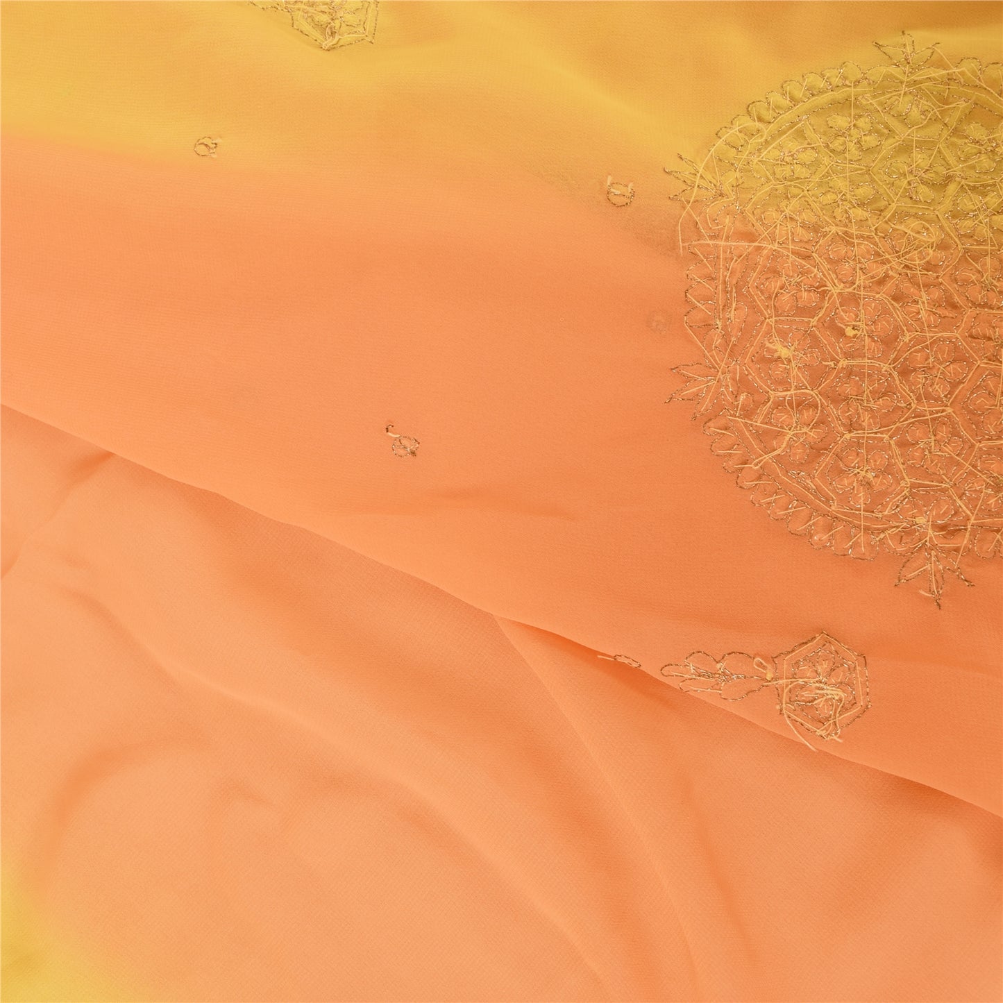 Sanskriti Vintage Sarees Orange Hand Beaded Zardozi Georgette Sari Craft Sustainable Fabric