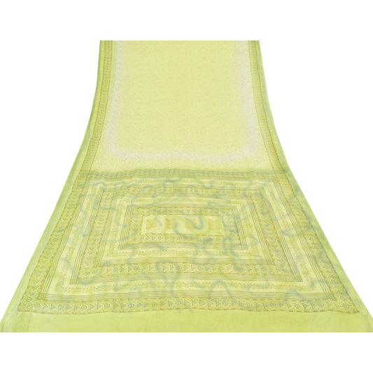 Sanskriti Vintage Sarees Indisk Citrongrøn Georgette Sari Blød 6yd Håndværksmæssigt Bæredygtigt Stoff