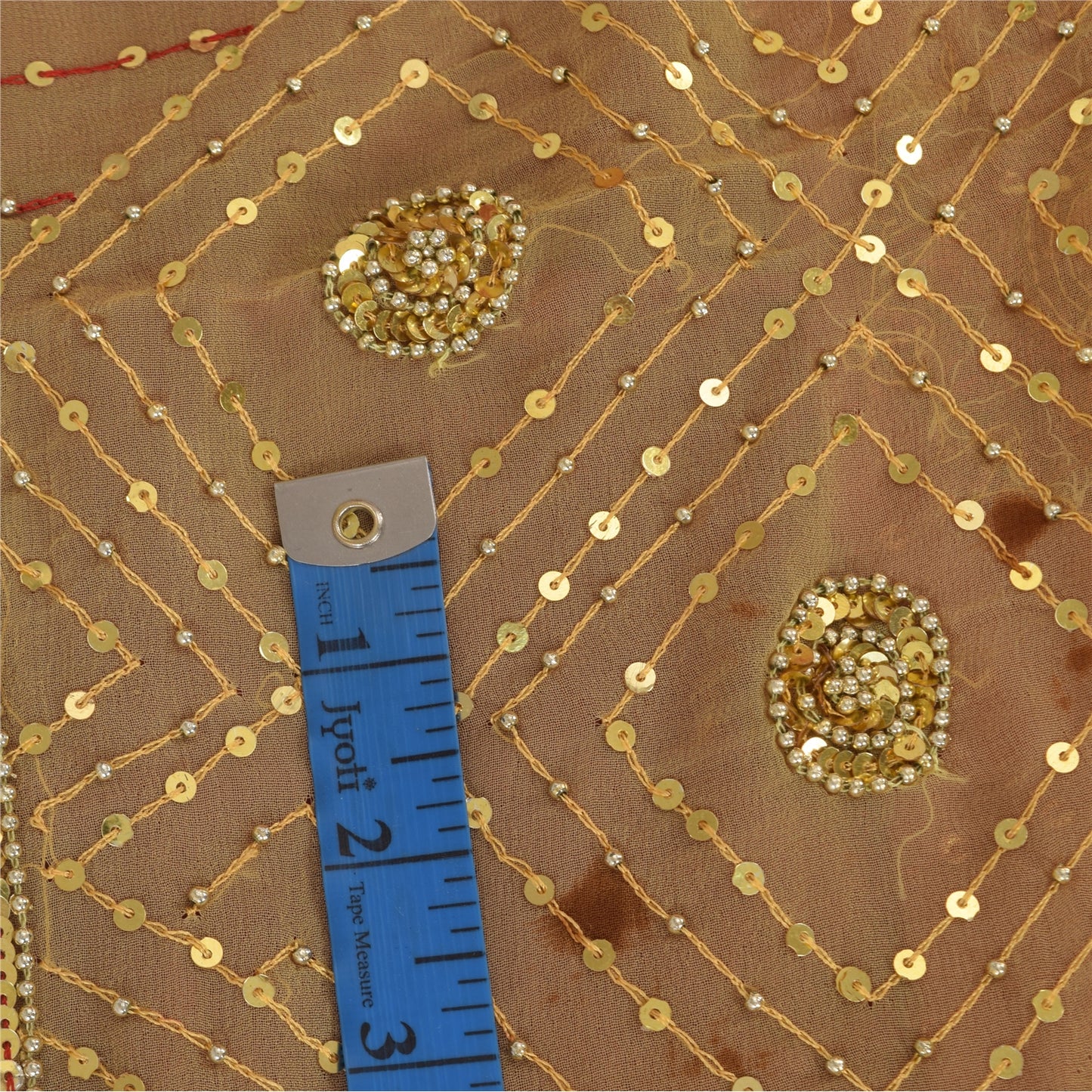 Sanskriti Vintage Red/Beige Sarees Pure Georgette Hand Beaded Sari Craft Sustainable Fabric