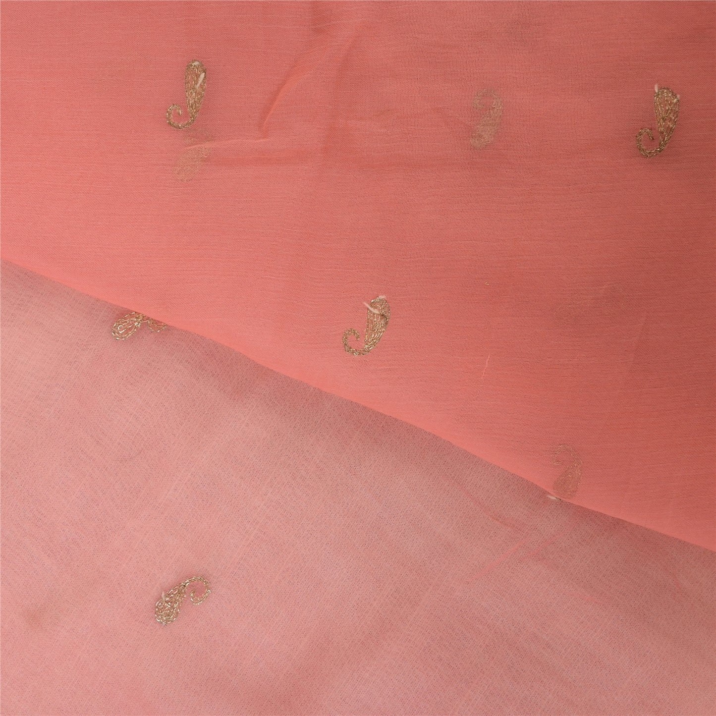 Sanskriti Vintage Sarees Peach Embroidery Pure Chiffon Silk Sari 6ydCraft Sustainable Fabric