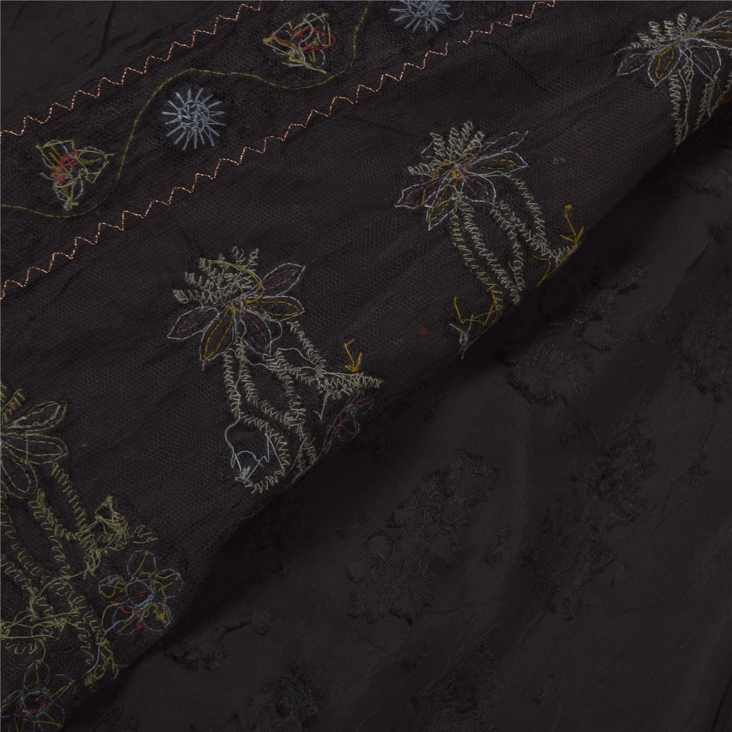 Sanskriti Vintage Black Sarees Pure Silk Hand Beaded Premium Sari Craft Sustainable Fabric