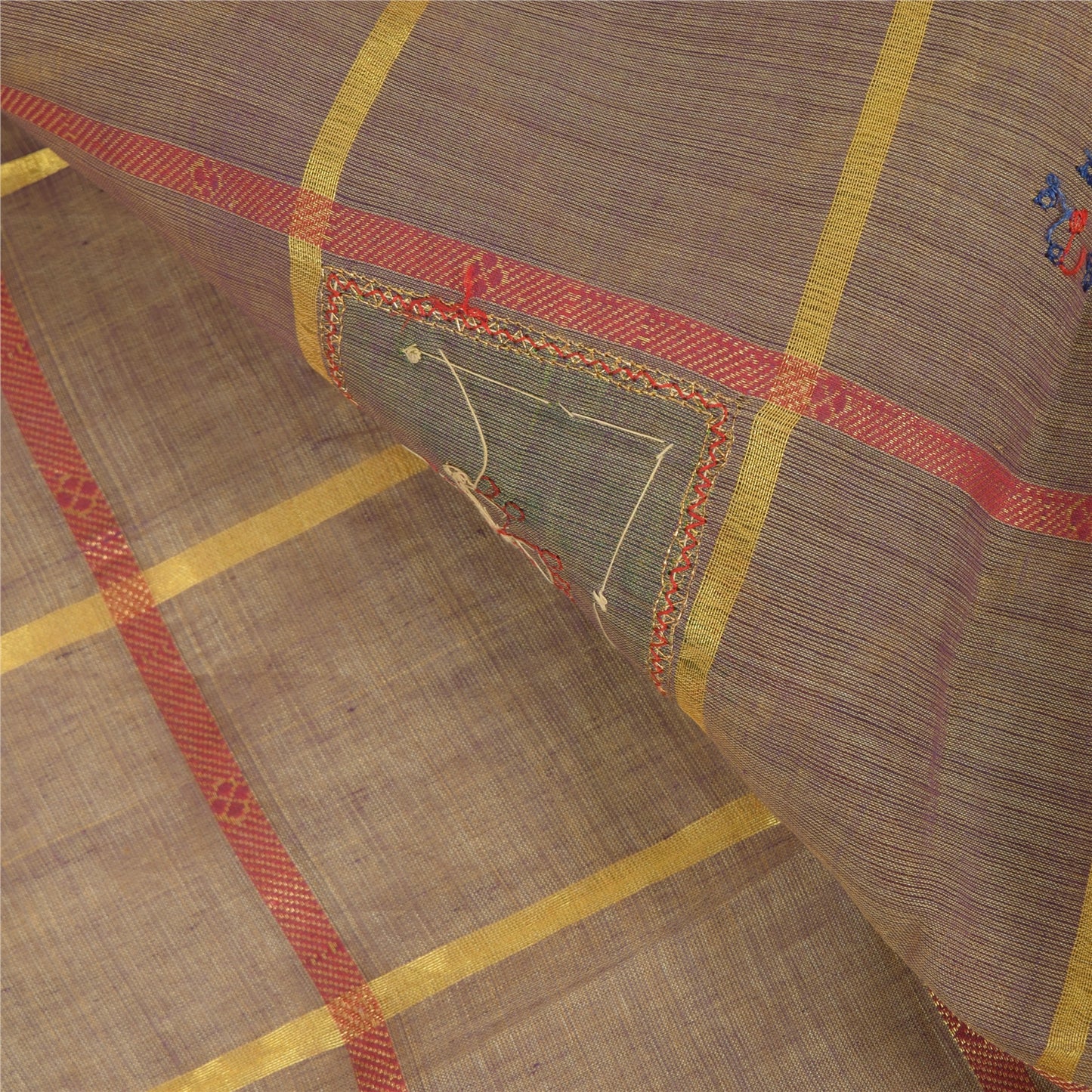 Sanskriti Vintage Brown Sarees Pure Cotton Hand Embroidered Sari 5ydCraft Sustainable Fabric