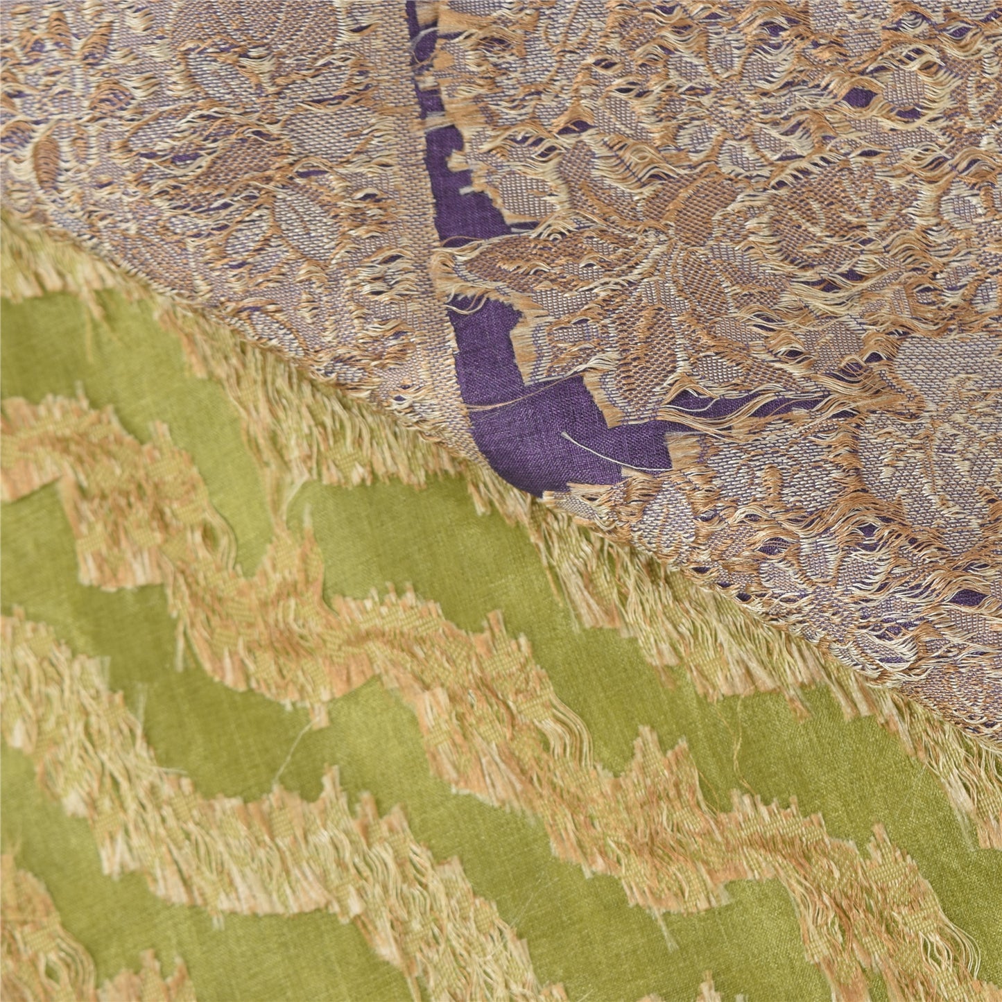 Sanskriti Vintage Purple/Green Sarees Pure Silk Woven Premium Sari Craft Sustainable Fabric